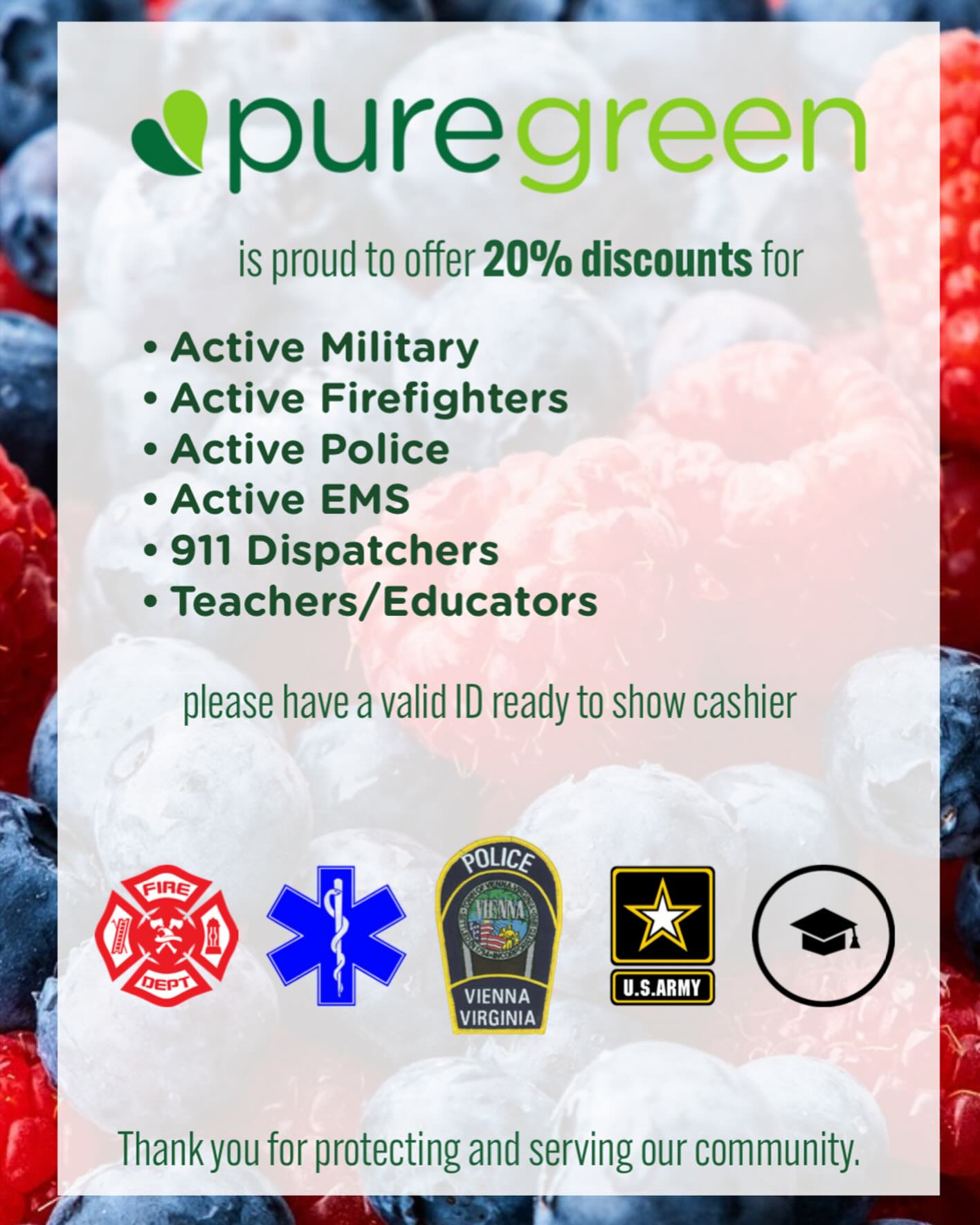 20% Off for Heroes at Pure Green! icon